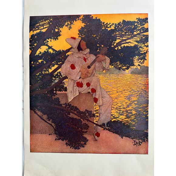 Maxfield Parrish, Pierrot's Serenade, Painting Print, 1900s, ~ 250728-WH 125 - Picture 1 of 1